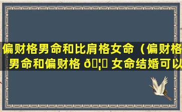 偏财格男命和比肩格女命（偏财格男命和偏财格 🦈 女命结婚可以吗）